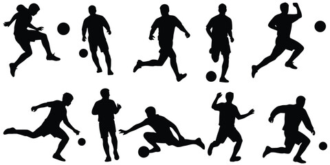 Silhouette of soccer players in various actions