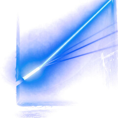 White fluffy feather plume on abstract blue paper background, soft light flying bird wing quill object