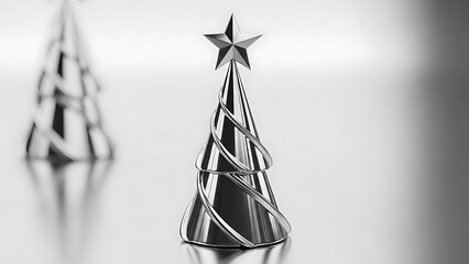 Silver Christmas Tree Sculpture with Star on Reflective Surface image