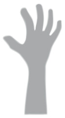 Fototapeta premium Scary hand reaching up vector icon, cartoon shadow of human body limbs gray silhouette, zombie Halloween monsters arm