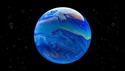 Swirling blue sphere, reminiscent of Earth, dark background