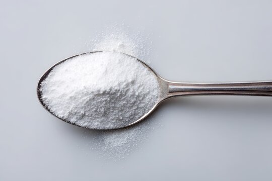 Boric Acid Crystals: Top View of Powder in Spoon, Highlighting Chemical Safety for Health Care and Laboratory Use
