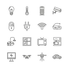 Smart Home Technology and Internet of Things (IoT) Line Icons Set