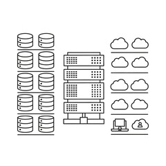 Data Center Infrastructure and Cloud Computing Outline Icon Set