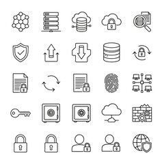 Data Security, Network Protection, and Database Management Line Icons Set.