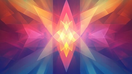 Vibrant abstract geometric pattern of translucent overlapping shapes converging into a luminous central burst, evoking data flow, digital networks, and modern technological connection