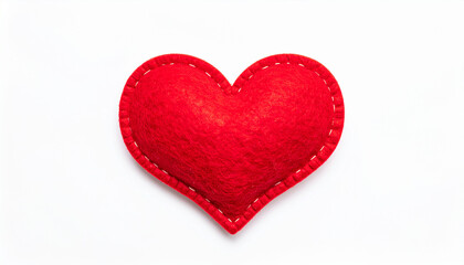 Obraz premium Red felt heart shape isolated on clean white backdrop, soft texture and bright color, minimalist