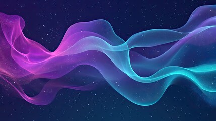 Luminous flowing waves and iridescent gradients form a vibrant, futuristic background of glowing particles and fluid data streams evoking cosmic energy and digital motion
