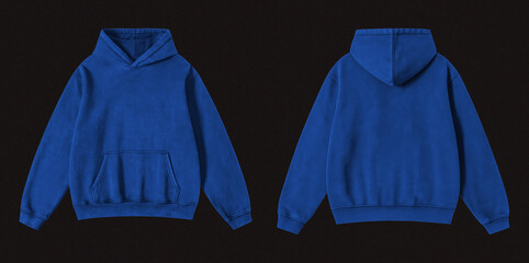 Blank Washed Blue Hoodie Front and Back View Isolated on Black Background for Mockup © Drip
