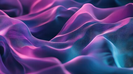 Abstract particle wave surface with flowing neon pink and blue lines, glowing mesh and gradients forming a futuristic digital background evoking data flow, network and energy visualization