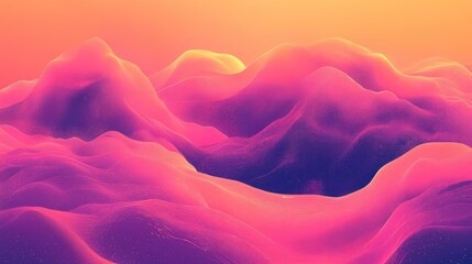 Abstract digital landscape features a futuristic terrain of undulating wave patterns, creating a dynamic visual representation of data, sound, or energy with a colorful gradient background