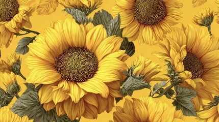 Sunny Sunflower Pattern - Botanical Yellow Blossom Print
