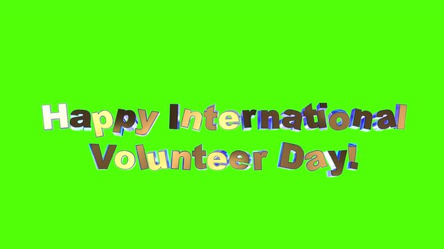Gold glowing 3D &ldquo;Happy International Volunteer Day&rdquo; animated text with reflective shine on green screen