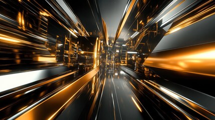 Futuristic architecture creating an immersive tunnel, suggesting concepts of high speed data transfer, network connectivity, and advanced digital innovation