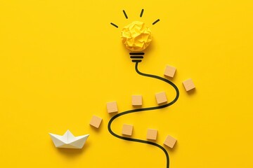 Illumination of Ideas: A paper boat sails toward an illuminated, vibrant, and innovative idea, with a vibrant path laid before it. The image encapsulates creativity and problem-solving.