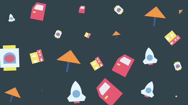 Spacecraft and Envelopes Floating Pattern, Digital Illustration, Abstract Background, Graphic Design, Top View, Creativity Concept