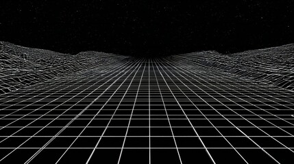 Retro Cyberspace Grid Landscape Horizon
