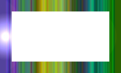 Vertical multicolor stripe background with glowing left-side light and centered white rectangle — vibrant abstract layout combining purple, blue, green, and yellow gradients with high-contrast framing