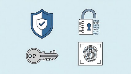 Cyber Security and Digital Data Protection Icon Set Concept