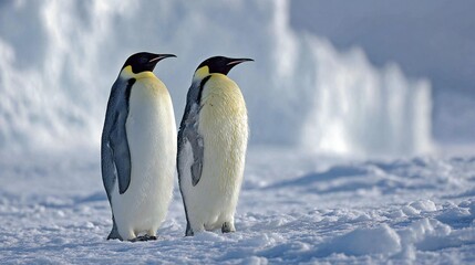 Naklejka premium Antarctic Wildlife: Emperor Penguins on Snowy Ice 