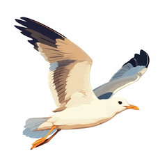 A graceful seagull soaring across a clean sky, symbolizing freedom and peace. Seagull in Flight Minimal Illustration, Calm Coastal Nature Wall Art