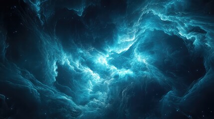 Obraz premium Abstract deep space environment showing a luminous blue nebula cloud with intricate dust and gas structures, representing themes of mystery, universe exploration, and cosmic energy