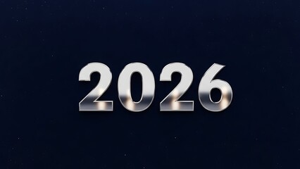 Shiny metallic 2026 numbers on dark gradient background with subtle starry texture silver chrome