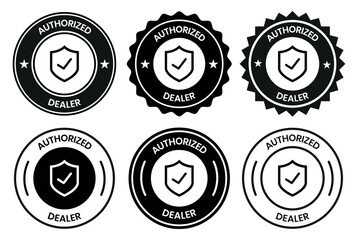 Authorized dealer label icon design. Trusted supplier label with check. Validated distributor stamp design. Trusted partnership badge. Distributor authorization label. Vector illustration