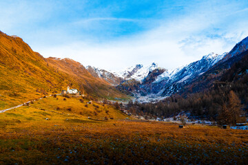 mountain church in winter, Lecco, Italy