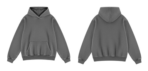 Blank Dark Gray Oversized Hoodie Mockup Front and Back Views on Transparent © Drip