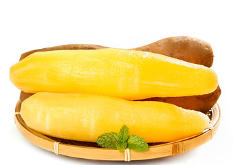 Fresh Yellow Squash in Bamboo Basket with Mint Garnish