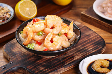 Fresh Cooked Shrimp Stir-Fry with Peppers Studio Food Photography