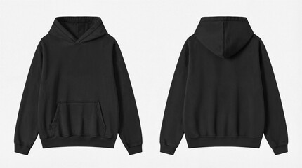 Blank Black Hoodie Mockup, Front and Back View, Isolated on White Background © Drip