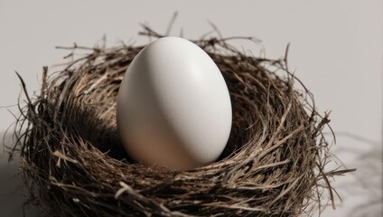 Single White Egg in a Nest of Twigs.