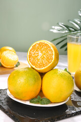 Fresh Cut Orange with Juice - Yellow Citrus Fruit Still Life