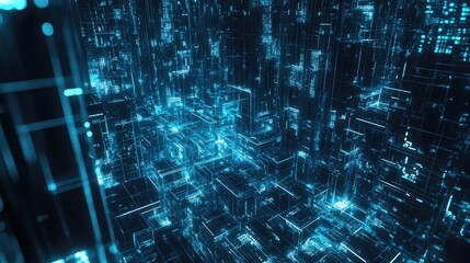 Abstract background visualizing information flow and communication routes within a complex technological system, representing big data, artificial intelligence, and global network connections