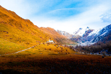 mountain church in winter, Lecco, Italy