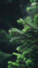 Evergreen branch pine needle conifer branch fir tree green foliage forest closeup