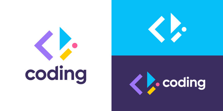 Creative modern code logo template. Abstract code with arrow up launch computing coding logo design vector illustration.