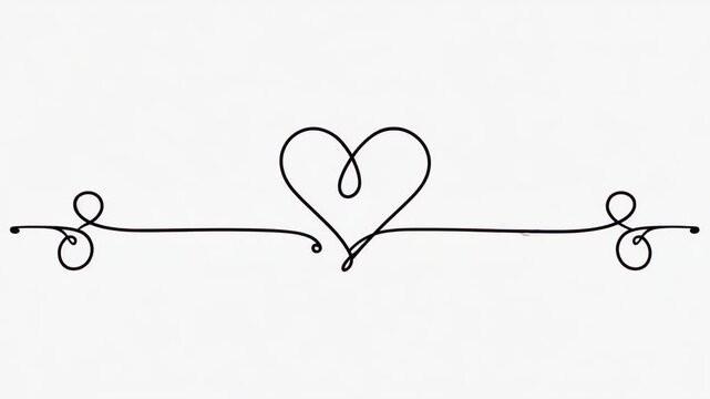 Minimalist black line art heart divider on white background 4k hd video download