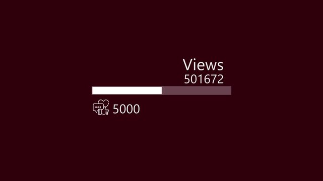 A close up view of a video views counter quickly increasing to 0 to million views Extreme Engagement on Social Media Platform Interface Animation of Social Network Likes and Views with counter number.