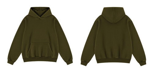 Blank Brown Oversized Hoodie Mockup Front and Back Views on Transparent © Drip