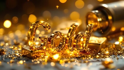 Gold sold sign on golden bokeh background
