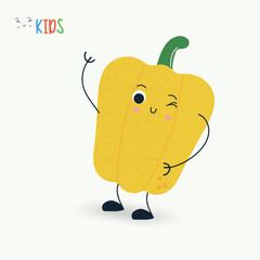 Cute Yellow Bell Pepper Character for Kids Funny Vegetable Vector Illustration.