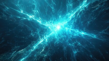 Dynamic glowing energy current illustrating concepts of big bang, scientific research, cosmic power, innovation, and technological explosion, creating an ethereal abstract background