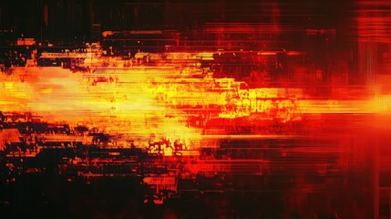 Abstract background featuring glowing orange and red pixelated fragments representing a corrupt data stream, digital disruption, or a dynamic technology concept with vibrant energy