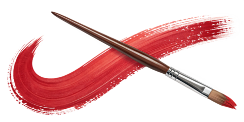 Artist's Paintbrush with Red Paint Swirl on Transparent Background graphic design isolated on a transparent background