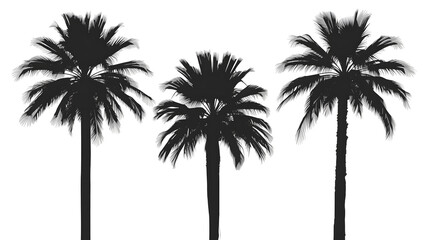 Obraz premium Silhouettes of three palm trees against a white background