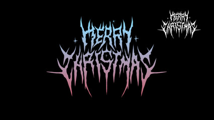 Merry Christmas gothic lettering logo in black metal style with sharp icicle spikes vector design, dark holiday typography for streetwear, poster, and apparel