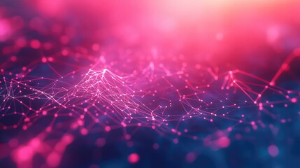 Abstract background showing a complex glowing digital network with interconnected lines and dots, representing global connections, data transfer, and communication technology
